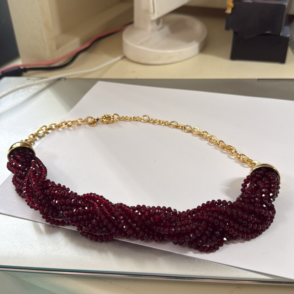 Talbots Garnet Colored Bead Statement Necklace Nw… - image 5